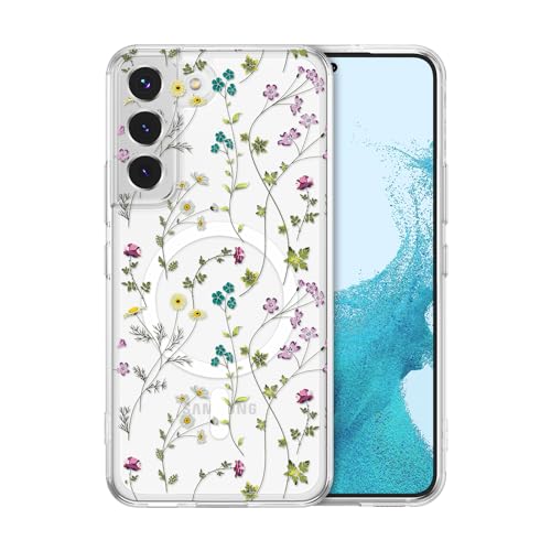 RALEAVO for Samsung Galaxy S22 Plus Case Floral Magnetic Case,Transparent | Compatible with MagSafe,Cute Clear Floral Case with Flowers for Girls Women,Hard Back Shockproof Case for Samsung S22 Plus - color: Clear/Floral Branch, size: S22 Plus