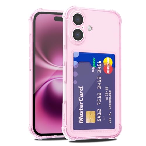 LoeoeL for iPhone 16 Plus Case Wallet, Purse for Women Thin Slim Clear Phone Case with Card Holder Credit Card Slot, Transparent Soft TPU Silicone Cover with Hard Camera Cover Protection, Light Pink - color: Light Pink, size: 16 Plus