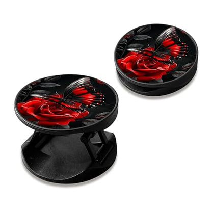 2 Pack Cell Phone Grip with Expanding Kickstand, Red Rose Butterfly - color: Red Rose Butterfly