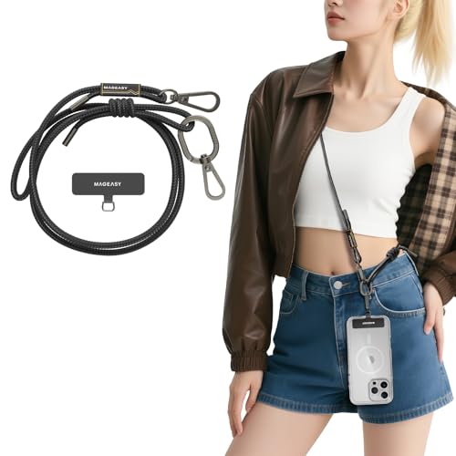 MAGEASY Universal Cell Phone Lanyard - Anti-Theft Rope Crossbody Phone Strap for iPhone 17 Pro Max & Most Smartphones, for Men & Women | 6mm Black - color: Black