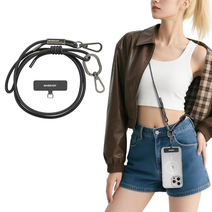 MAGEASY Universal Cell Phone Lanyard - Anti-Theft Rope Crossbody Phone Strap for iPhone 17 Pro Max & Most Smartphones, for Men & Women | 6mm Black - color: Black