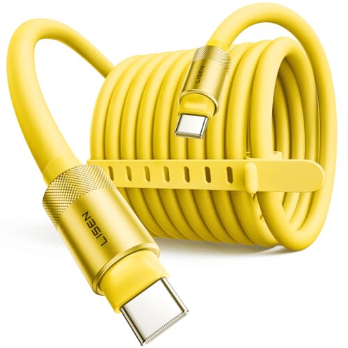 LISEN 10FT USB C Cable Fast Charging, Chubby 240W Cable USB C to USB C Fast Charging Soft Silicone USBC to USBC Parallel Cable for iPhone 17 Pro Max 16 15 Samsung S25 Ultra MacBook Pro Air iPad Yellow - color: Yellow, size: 10FT