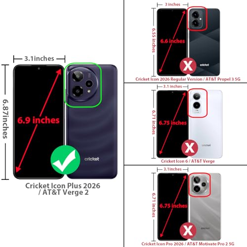 TJS for Cricket Icon Plus 2026 Phone Case, AT&T Verge 2 5G Case (Red) | with Tempered Glass Screen Protector, Premium Tough Lined Design Hybrid Shockproof Heavy Duty Phone Case Cover - color: Red