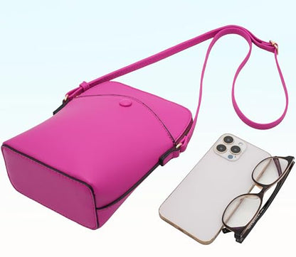 Small Crossbody Bag with Gold Hardware, Mini Shoulder Purse with Adjustable Strap - color: Fushia