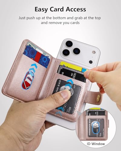 ONETOP for MagSafe Wallet,Magnetic Phone Wallet with 5 Card Slots,RoseGold | 1-12 Cards/Cash Holder for iPhone 17/16/15/14/13/12 Series,Detachable Wallet Stick-On Back,PU Leather RFID Blocking Kickstand - color: Rose Gold