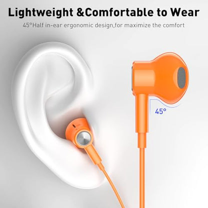 USB C Headphones Magnetic Wired Earbuds with Mic for Apple/Samsung Android - color: Orange