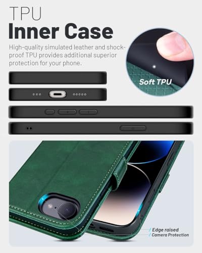 OCASE for iPhone 17e/iPhone 16e Wallet Case, Card Holder, Blackish Green | RFID Blocking, Kickstand, Magnetic Closure, PU Leather Flip Folio, Shockproof TPU Shell, Protective Phone Cover (6.1") - color: Blackish Green