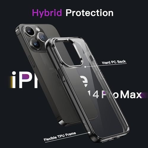 JETech Case for iPhone 14 Pro Max, Anti-Yellowing, Black | Shockproof Protection, Scratch Resistant Hard PC Back, Durable Transparent TPU Bumper - color: Black, size: iPhone 14 Pro Max