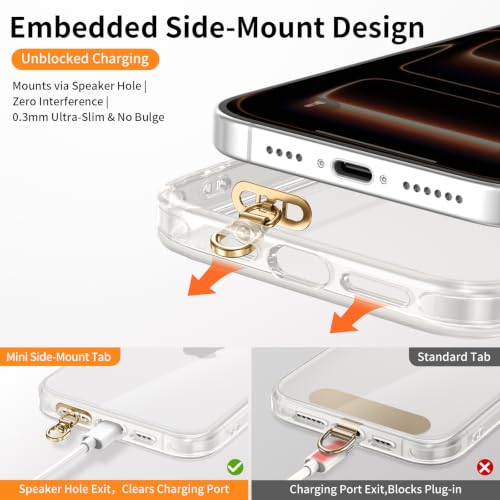 saxsion Side-Mount Phone Tether Tab, Metal Lanyard Patch, 360° Swivel Clip, 304 Stainless Steel, Won't Block Charging Port - color: Champagne Gold*4