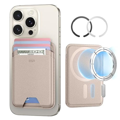 ESR for MagSafe Wallet, 5 Card Holder for Phone Case, RFID Blocking | MagSafe Sticker Included, Slim Magnetic Wallet for iPhone 17e/17/16/15/14/13/12, Selected Samsung Galaxy, Desert Titanium - color: Desert Titanium