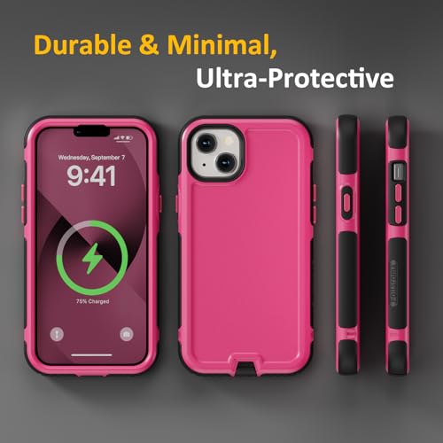 Follaroma for iPhone 13 Case, Heavy Duty Magnetic Cases, Hot Pink, 6.1" | Compatible with MagSafe, Heavy Duty Shock proof,Military-Grade Anti-Drop Protective,Dual Layer Magnetic Protection Phone Case - color: Hot Pink