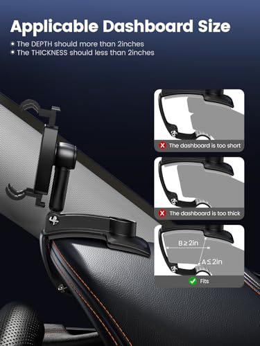 Car Phone Holder for Dashboard 360 Degree Rotation Multifunctional One Hand Operation Clip Design Phone Mount Compatible with 4-7 inch Smartphones