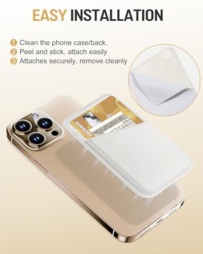 Senose Back of Phone Card Holder, Leather White Cell Phone Wallet Stick on | Slim Credit Card Holder for PhoneCase, Card Holder for Back ofPhone Compatible for iPhone, Samsung, and Android - 2 Pack - color: White White