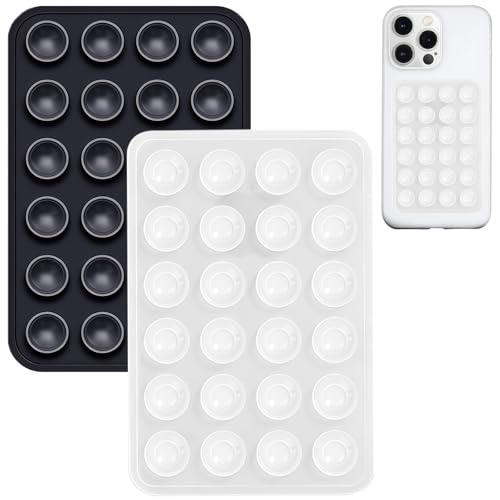 Anteel 2 Pack Silicone Suction Phone Case Mount, Non Slip Sticky Phone Grip for Cellphone, Silicon Adhesive Suction Cup Phone Mount, Strong Grip Holder for Selfies & Videos (Black&Translucent) - color: Black&Translucent