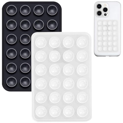 Anteel 2 Pack Silicone Suction Phone Case Mount, Non Slip Sticky Phone Grip for Cellphone, Silicon Adhesive Suction Cup Phone Mount, Strong Grip Holder for Selfies & Videos (Black&Translucent) - color: Black&Translucent