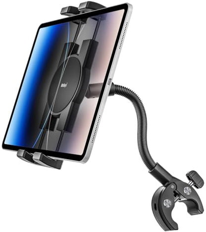 Gooseneck Tablet Holder for Wheelchair/Stroller/Golf Cart/Boat/Mic stand/Indoor Cycling Bike/Gym Bicycle Handlebar Clamp, Compatible with 4.7-13" iPad Pro/Air/Mini, iPhone, Galaxy, Fire HD, E-book
