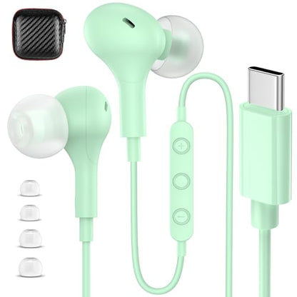 USB C Headphones Wired Earbuds for iPhone 18 Pro Max 17 16 15,Green - color: Green