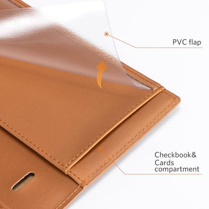 CoBak Checkbook Cover for Women & Men - PU Leather Case with RFID Blocking | Classic Design Check Book Holder for Personal and Business - color: Crocodile Brown