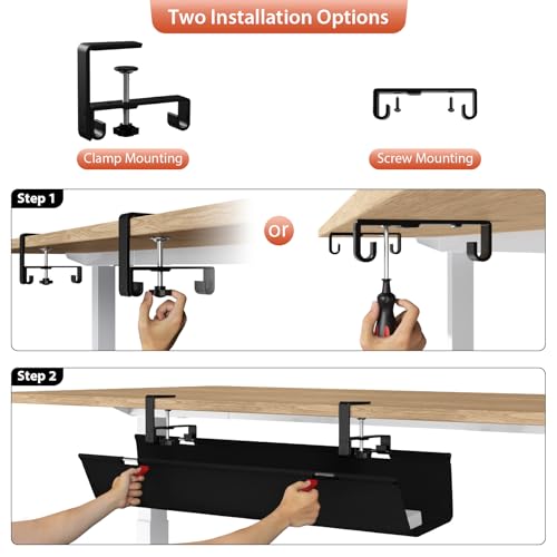 Univivi No Drill Under Desk Cable Management Tray, 36 inch Cable Management - color: Black, size: 36"L x 5.5"W