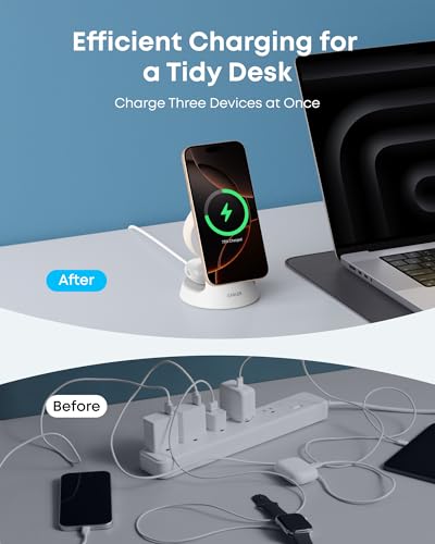 Anker MagSafe Charger Compatible, MagGo 3-in-1 Qi2 15W Charging Station - color: White