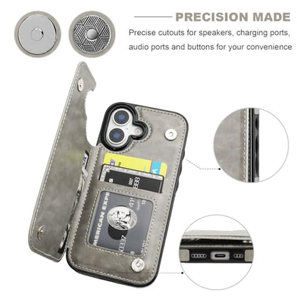 ONETOP for iPhone 17 Wallet Case with Credit Card Holder,Gray | Kickstand,ID/Cash Holder,Case Wallet with Card Slots,Double Magnetic Clasp,Durable PU Leather Shockproof Cover for Women Men - color: Gray
