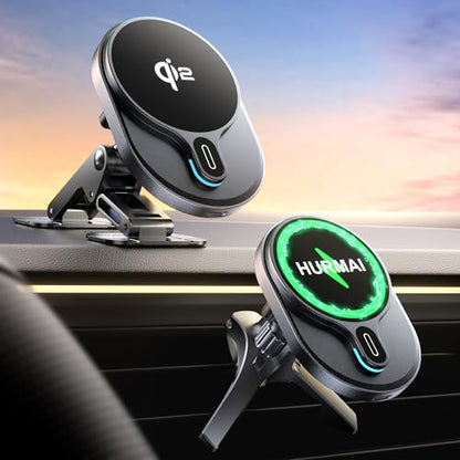 HURMAI for Qi2 Car Mount Charger 15W MagSafe Wireless for iPhone