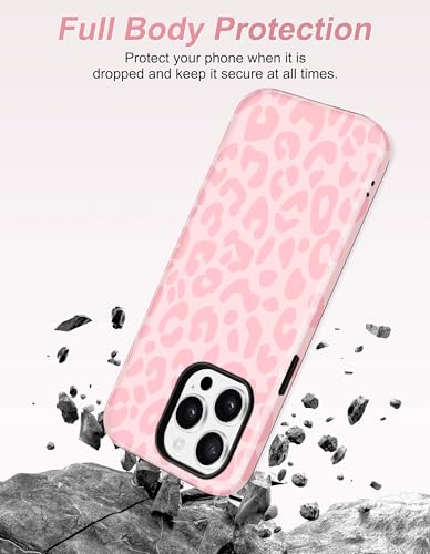 Jusy Magnetic Cheetah Phone Case for iPhone 16 Pro Max,Pink Leopard | Compatible with MagSafe,Cute Aesthetic Tortoise Shell Design,TPU and PC Protective Shockproof Cover - color: Pink Leopard