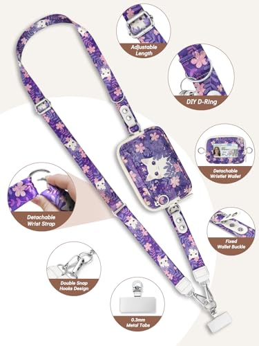 Clip and Go Strap for Phone with Wallet Crossbody Lanyard Cat Purp - color: Cats Purp