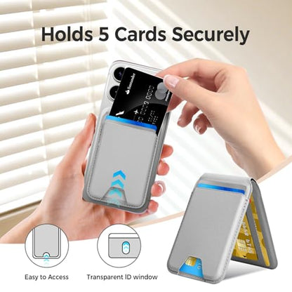 for MagSafe Wallet，Leather Magnetic Wallet for Phone with Adjustable Stand，5 Magnetic Credit Card Holder RFID Blocking for iPhone 17 16 15 14 13 12 Pro Max Air Series (Slim-Gray) - color: Slim-Gray