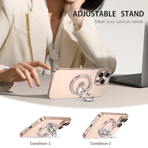(Flexible Rotation) GUAGUA Magnetic Phone Ring for MagSafe Grip [Super Magnet] Stylish Ring Holder Stand, Mag Safe Accessories for iPhone 17 16 15 14 Pro Max Plus Air, Silver - color: Silver