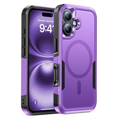 Magnetic for iPhone 17 Case Rugged Dual-Layer Shockproof Purple | Military-Grade Heavy Duty Protection, Fit for Magsafe, Matte Finish Scratch Resistant Anti-Fingerprint, Anti-Slip Phone Cover - color: Purple