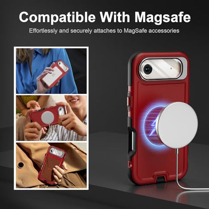 Follaroma Magnetic for iPhone 17 Air Case with Camera Stand, Red, 6.5" | Built-in Glass Camera Cover,Compatible with MagSafe,Heavy Duty Shockproof Protective,Military-Grade Anti-DropDual Layer Cover - color: Black Red, size: iPhone 17 Air 6.5''