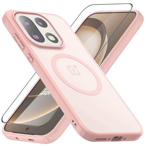 Magnetic Case for Oneplus 15, [Hard Frosted PC Back+Black Soft TPU Bumper] [Support Wireless Charging] [ Screen Protector ] Slim Fit Shockproof Protective Case Cover for Oneplus 15 5G 2025 - color: Pink