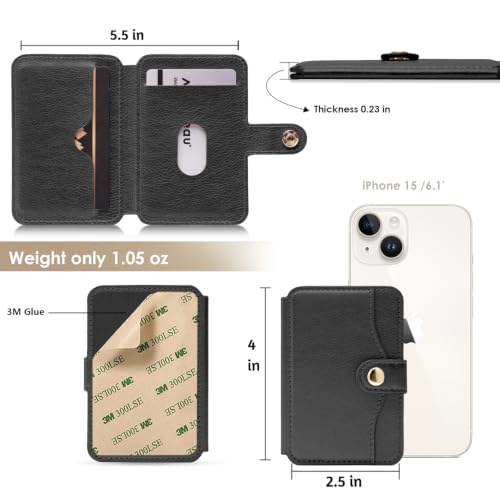 Phone Wallet Stick on, Adhesive Slim Credit Card Holder for cell phone - color: Black