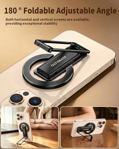 Magnetic Aluminum Phone Ring Grip Stand for iPhone 12-17 Pro Max - color: Black