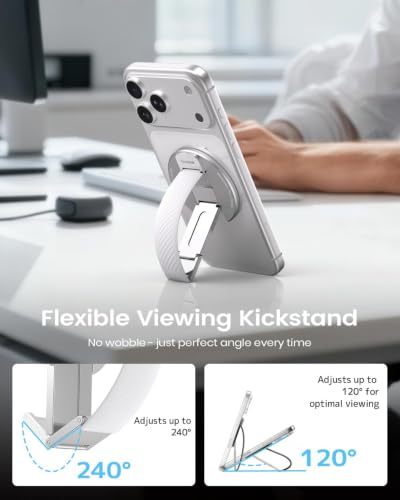 2026 Klearlook for MagSafe Phone Grip with Silicone Finger Strap, Removable Magnetic Phone Ring Holder with Adjustable Kickstand, Finger Phone Ring Grip for iPhone 17/16/15/14/13/12 Series, White - color: White