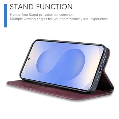 Wallet Case for Samsung Galaxy S26 5G 6.3 inch 2026 - PU Leather Flip Cover with Card Holder Slots, Strong Magnetic Folio Kickstand Phone Case, Wine Red - color: Wine Red, size: Samsung Galaxy S26 6.3"