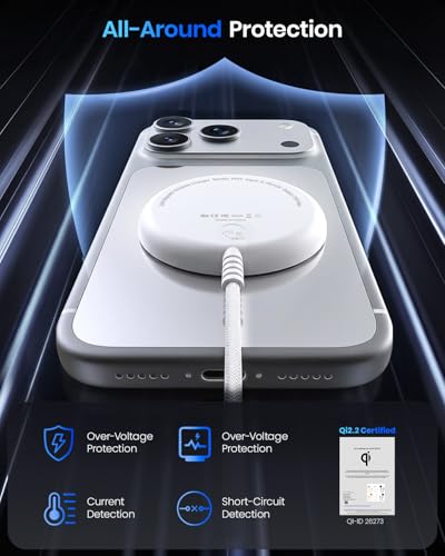 Magnetic 25W Wireless Charger, 10FT Qi2 Fast Charging Pad for MagSafe - color: White, size: XL (10FT)