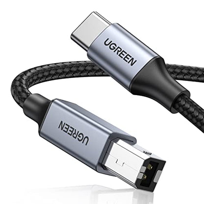 UGREEN USB-B to USB-C Cable 16FT, Nylon Braided for Printer & MIDI - color: Silver, size: 16 FT