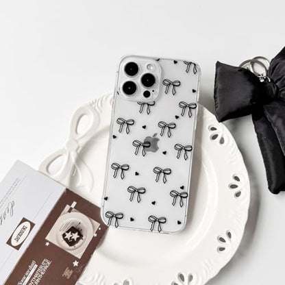 NITITOP Compatible with iPhone 13 Pro Max Case Clear Cute Bow Ribbon Love Heart Pattern for Women Girls Bowknot Full Camera Lens Soft TPU Slim Shockproof Protective Cover - Black - color: Black, size: iPhone 13 Pro Max