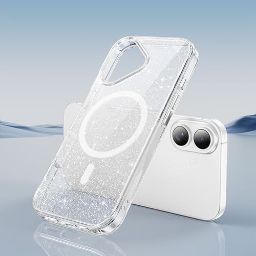 LEMAXELERS Magnetic Clear Glitter Case for iPhone 17 -Clear SF | Compatible with MagSafe, Crystal Sparkly Bling Clear TPU Bumper Hard PC Slim Shockproof Protective Cover - color: Clear, size: iPhone 17