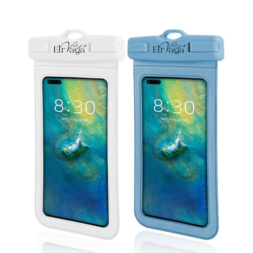 2 Pack IPX8 Waterproof Phone Pouch for iPhone 16/15/14/13 Pro Max Plus (7.2 Inch) - Swimming, Diving, Snorkeling, Snowproof - Touchscreen Friendly Underwater Photography Dry Bag (White&Blue) - color: White&Blue