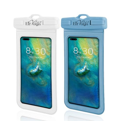 2 Pack IPX8 Waterproof Phone Pouch for iPhone 16/15/14/13 Pro Max Plus (7.2 Inch) - Swimming, Diving, Snorkeling, Snowproof - Touchscreen Friendly Underwater Photography Dry Bag (White&Blue) - color: White&Blue