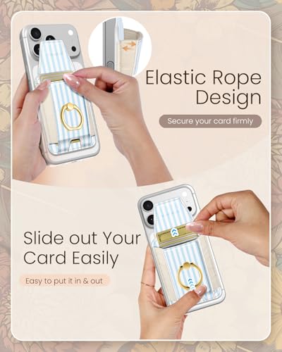 Shorogyt Compatible with Magsafe Wallet with Ring Grip Magnetic Card Holder - Cute Phone Wallets with Stand for iPhone 17/16/15/14/13/12 Series for Women Girls Blue White Design, Fit 7 Cards - color: Blue White