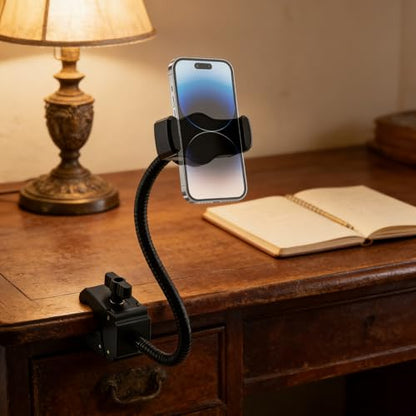 Gooseneck Bed Phone Holder, Flexible Long Arm for Microphone Boom Arm Tube Pipes, Overhead Mount Clip On for Bedside, Tableside, Headboard, Adjustable Phone Stand Lazy Bracket