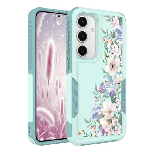 for Samsung Galaxy S24/S25 Case: Cute Flowers Floral Design for Girls Women Slim Soft TPU Bumper Shockproof Silicone Cell Phone Cover (Mint Green/Magnolia) - color: Mint Green/Magnolia, size: for Galaxy S25