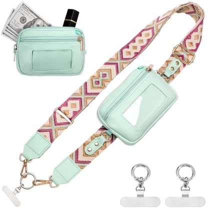 Clip and Go strap for phone with Leather Wallet crossbody phone - color: Green