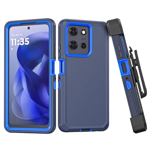 Shockproof Phone Case for Motorola Moto G Power 5G 2025/Moto G Play 2025 with Belt Clip Holster,Rugged Full-Body Protective Case Cover with Kickstand & Holster (Navy Blue) - color: Navy Blue