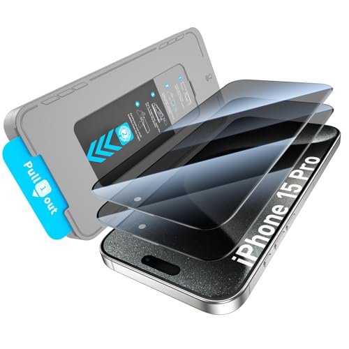 KUZOOM 2Pack Privacy 9H+ Tempered Glass Screen Protector for iPhone 15 Pro - color: Black 15Pro