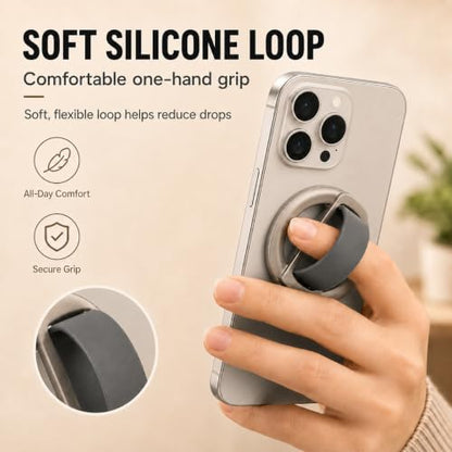 Magnetic Silicone Phone Grip | Super Strong Magnetic Design, 360° Rotation, Comfortable Grip, Compatible with iPhone 16/15/14/13/12 Series, Perfect for Selfies and Watching Videos - color: Off-White